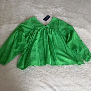 NWT Michelle McDowell Pine Loren Top Kelly Green Long Sleeve Swing size Small